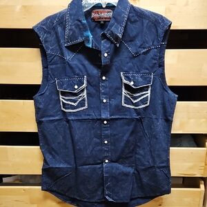 Rock&Roll Cowboy | Blue Sleeveless Western Shirt | L